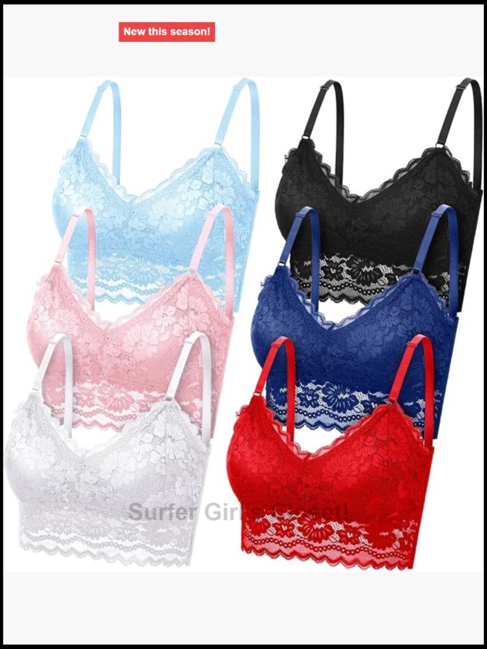 Lace Bralette Cami 6-Pack Wire Free Light Support